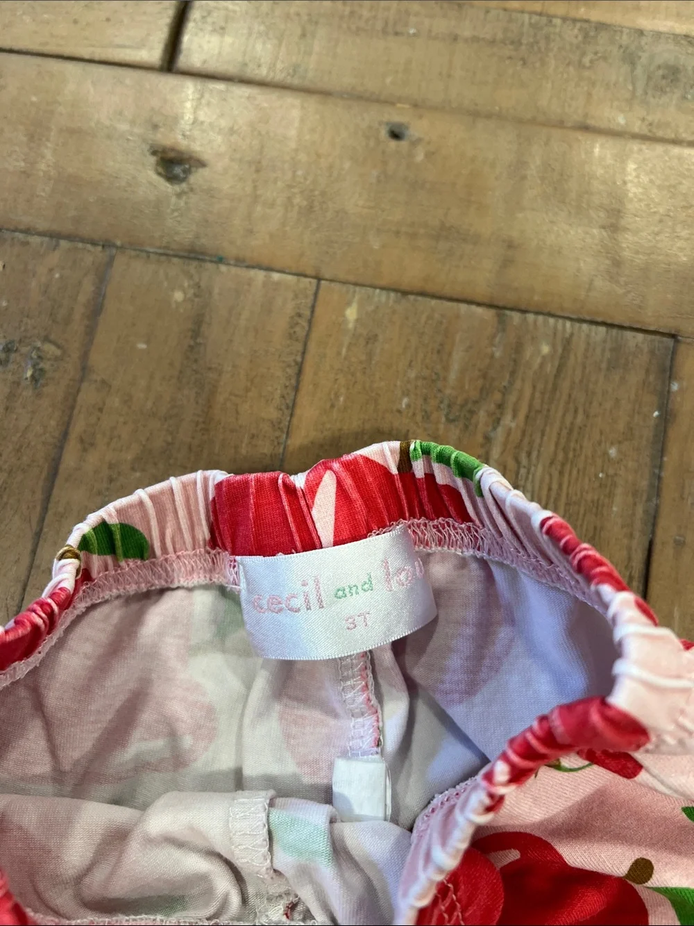 Cecil and Lou pink apple print ruffled two piece top and pants set 3T